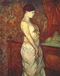 Le coucher mme poupoule in chemise by her bed